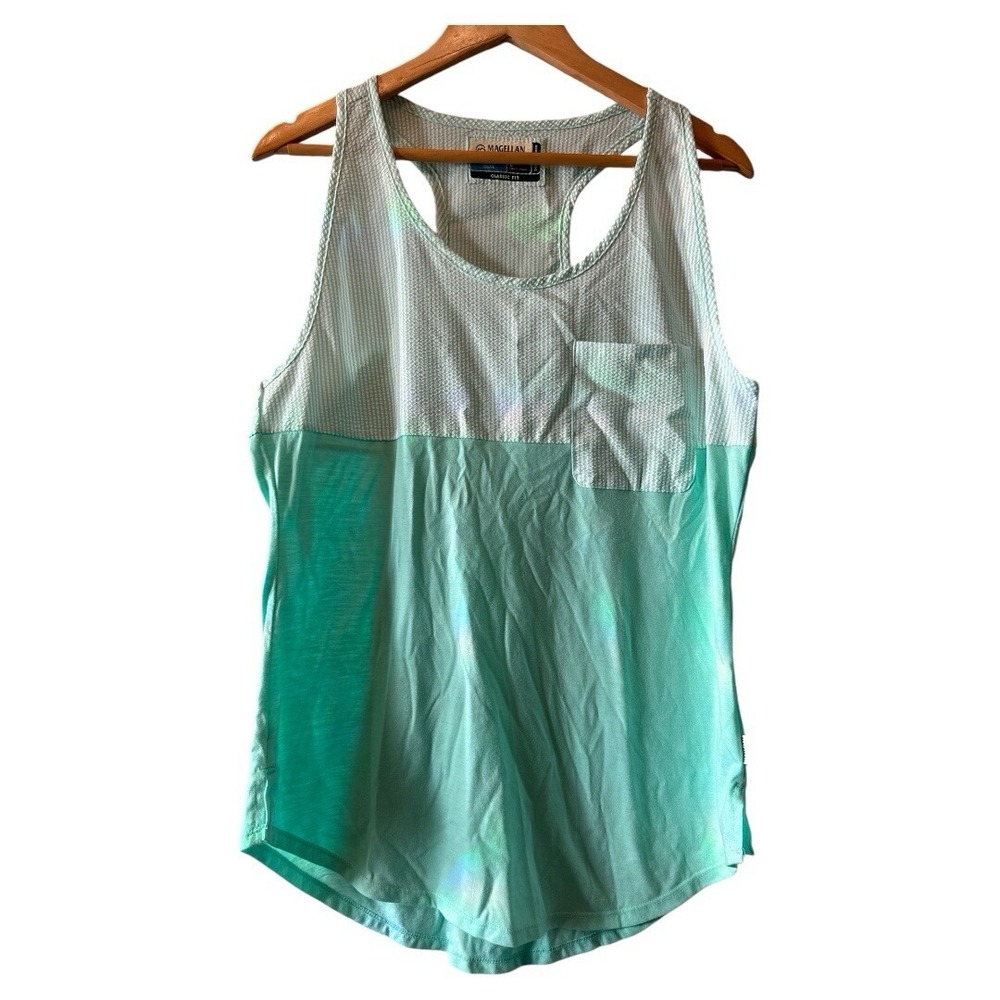 Magellan Outdoors Fish Gear Mens Large Mint Green Seersucker Racerback Tank Top